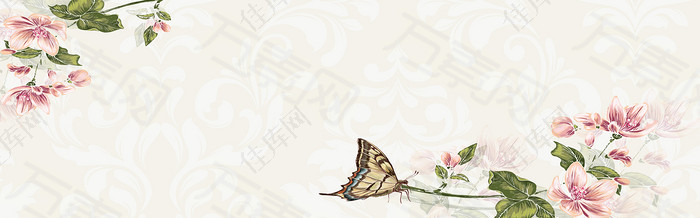 手绘中式花朵蝴蝶海报背景